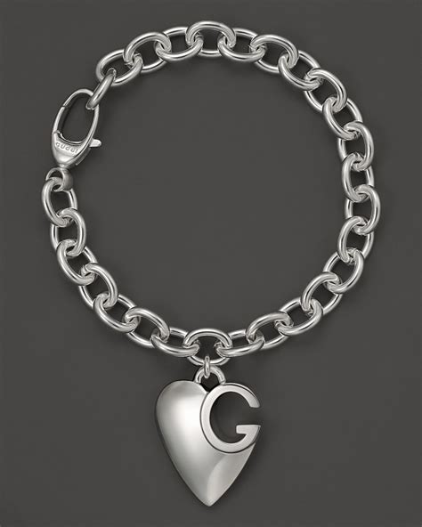 gucci trademark bracelet with heart pendant|Gucci sterling silver heart bracelet.